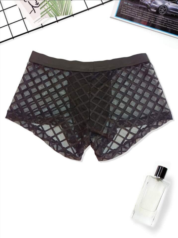 MAD-MEN Men's Plaid Mesh Panel Boxer Brief
